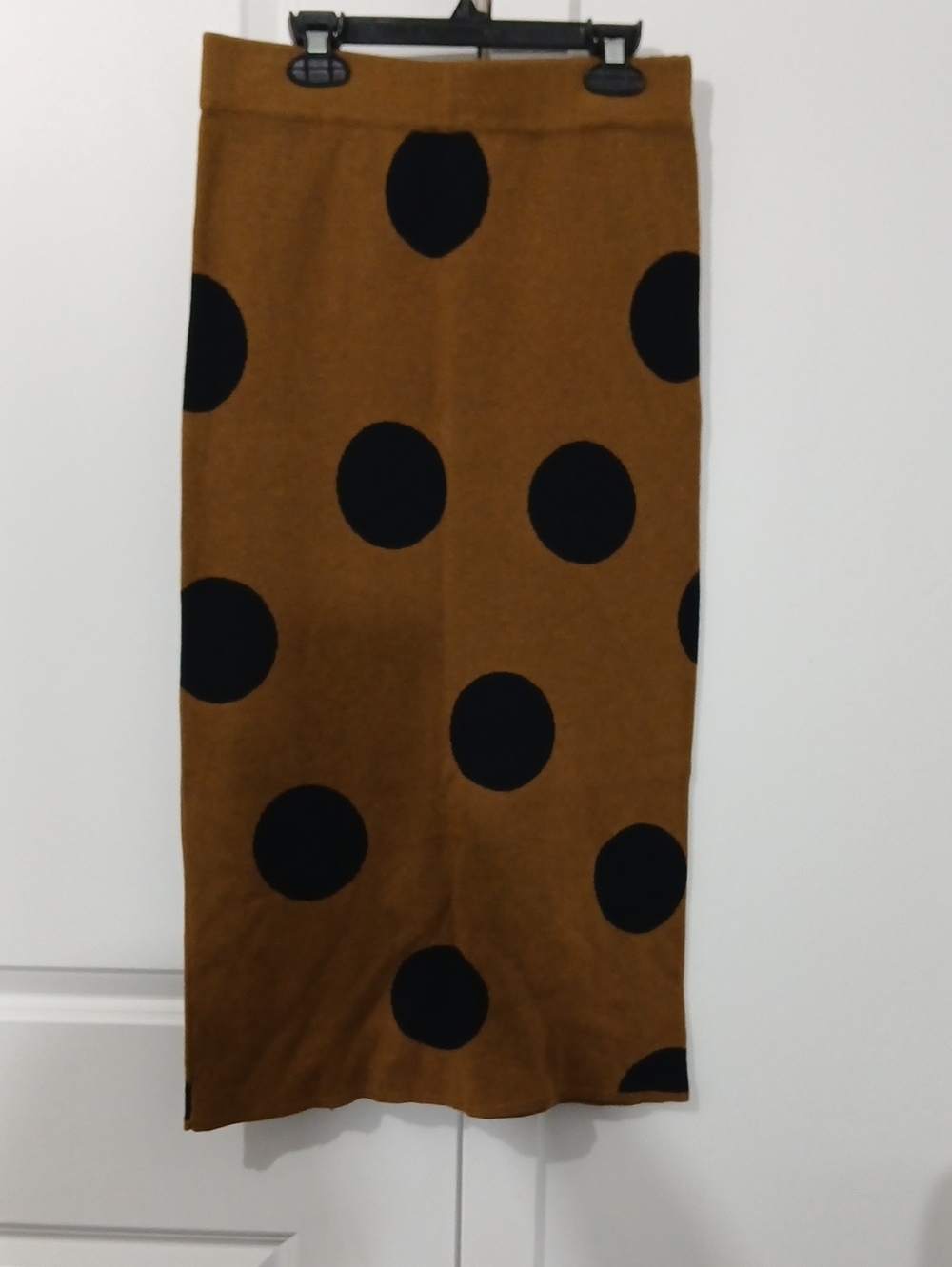 Who What Wear Brown Pencil Skirt with Black Polka Dots